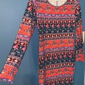 Boho floral xhilaration long sleeve dress Sz L